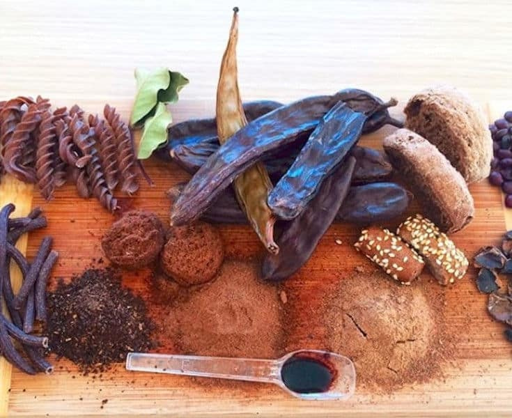 carob food products such as bread, dry pods, meals, pasta at Creta Carob