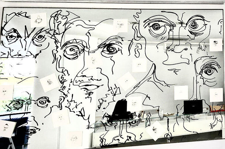 poster with sketches of peoples from The art exhibition Fulbright Polimorphia