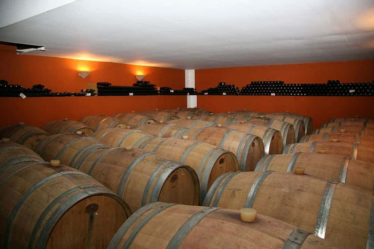 wine wood barrels at Palivou Estate cellar
